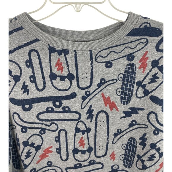 Cat & Jack Boys Size XL (16) Gray Blue Skateboard Print Sweatshirt - Picture 3 of 9
